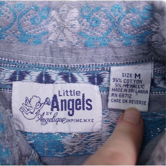 Vintage 90s Little Angels Boy’s Blue Grey Button Up Shirt - Picture 6 of 6